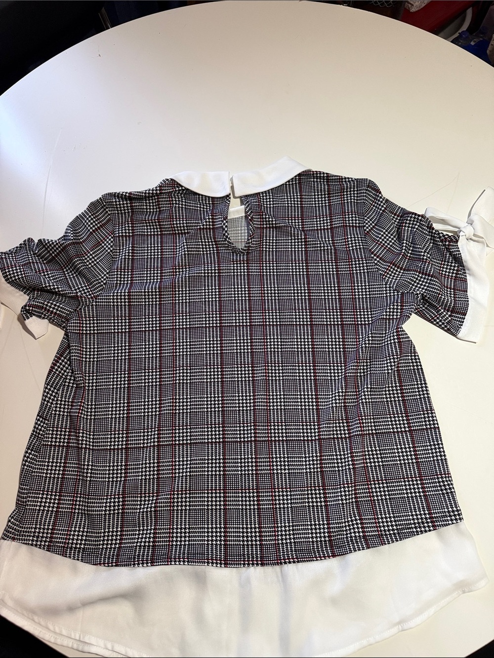 Faith and Joy Black & White Plaid Bow Sleeve Blouse - Picture 4 of 6